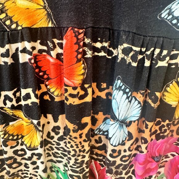 Johnny Was Sandra Multicolor Butterflies Floral Tiered V-Neck Dress 3/4 Sleeve - Picture 8 of 9